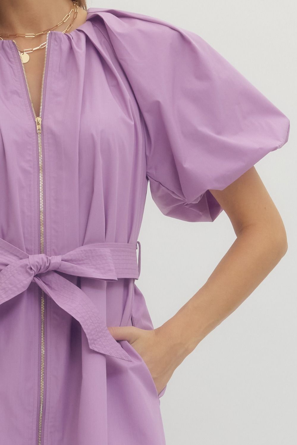 Solid Zip Up Midi Dress