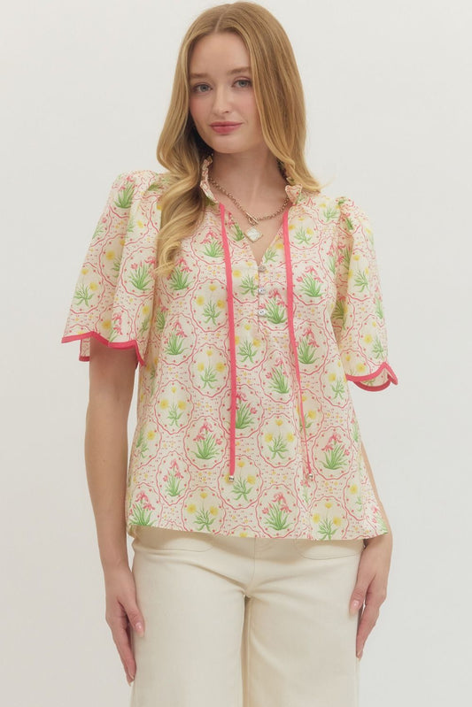 Botanical Flutter Sleeve Top
