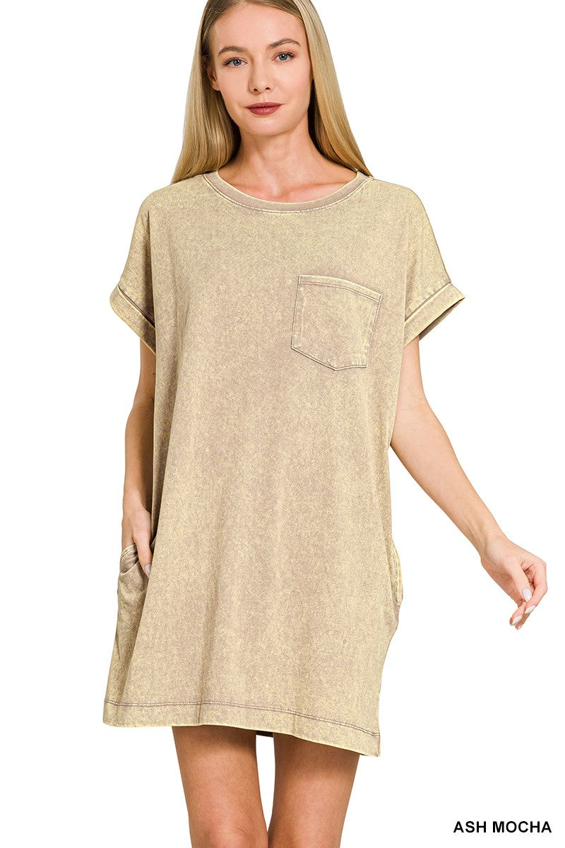 Zenana Premium Cotton Washed T-shirt Dress