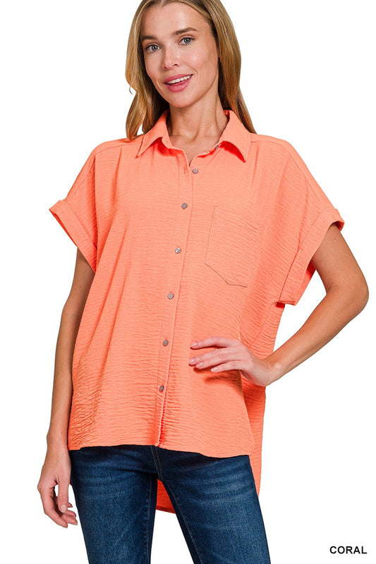 Zenana Woven Airflow Button Down Shirts