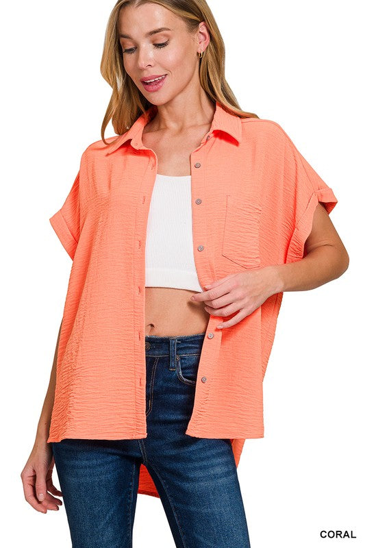 Zenana Woven Airflow Button Down Shirts