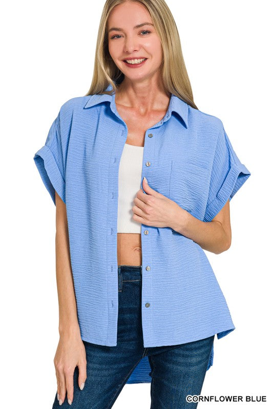 Zenana Woven Airflow Button Down Shirts
