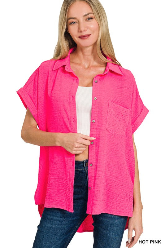 Zenana Woven Airflow Button Down Shirts
