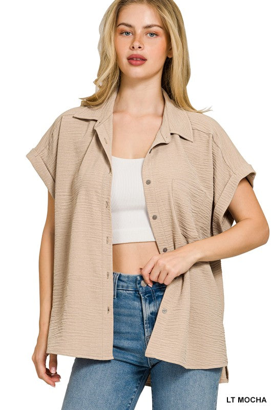 Zenana Woven Airflow Button Down Shirts
