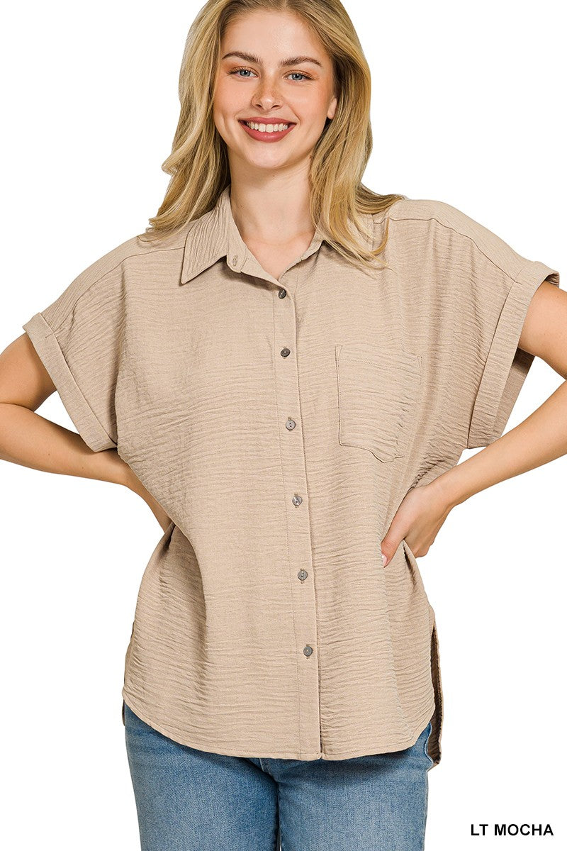 Zenana Woven Airflow Button Down Shirts