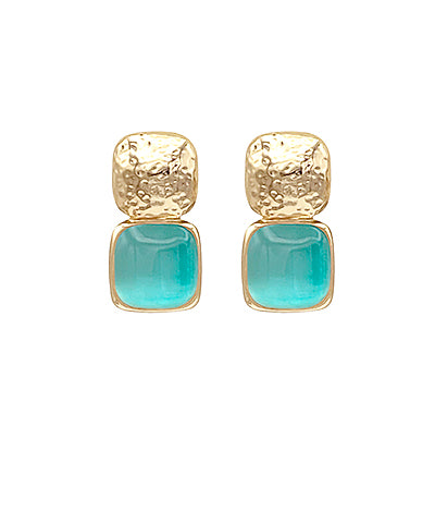 Bold Cat Eye Stone and Metal Earrings