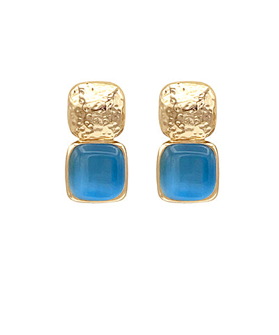 Bold Cat Eye Stone and Metal Earrings