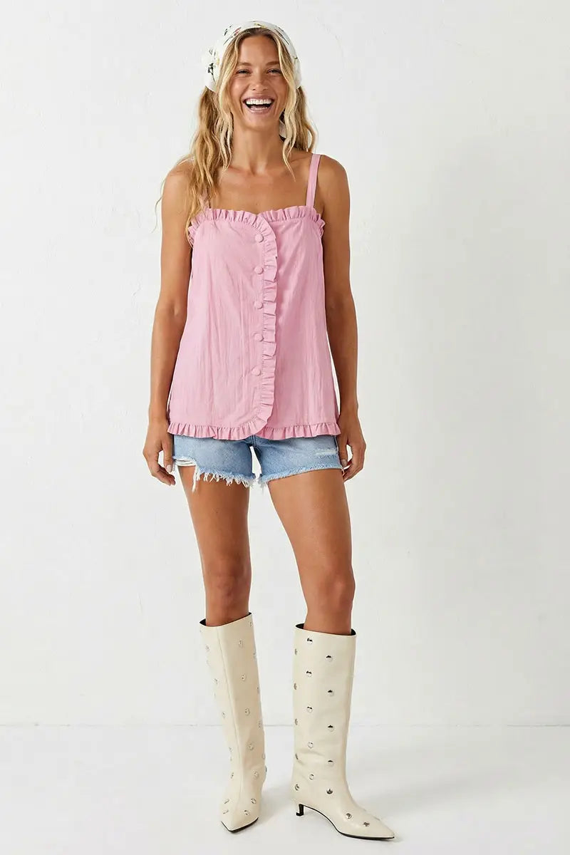 Ruffle Detail Shirt Tank Top
