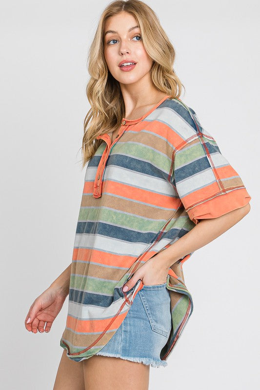 Mineral Wash Striped Top