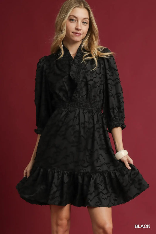 Umgee Ruffle Detail Jacquard Dress