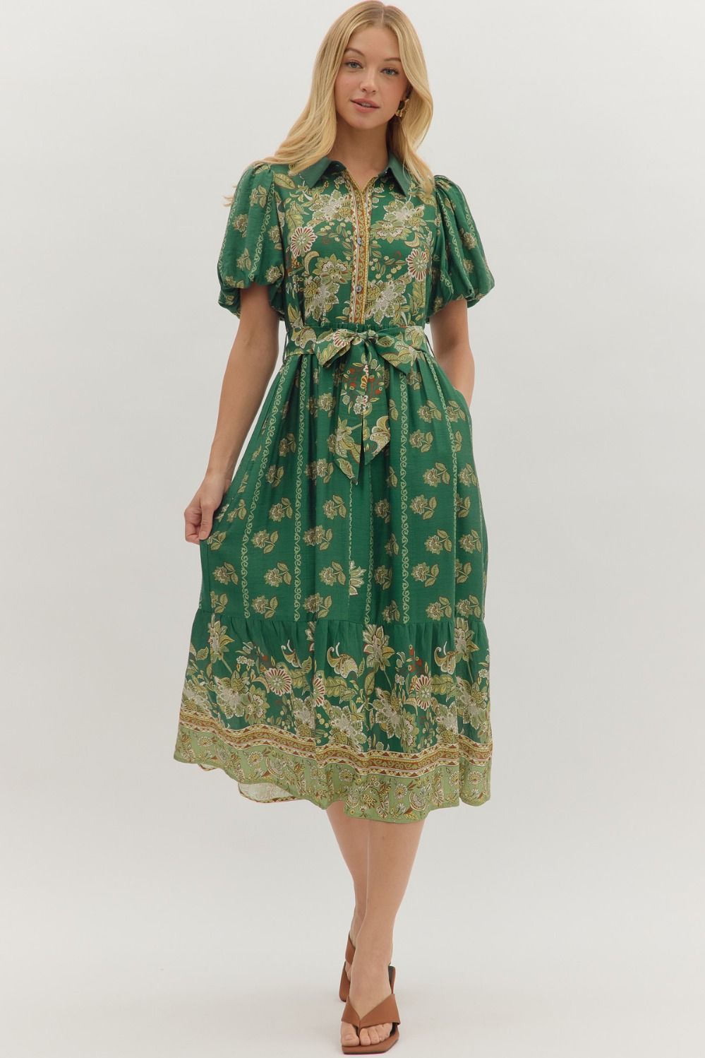 Botanical Print Midi Dress