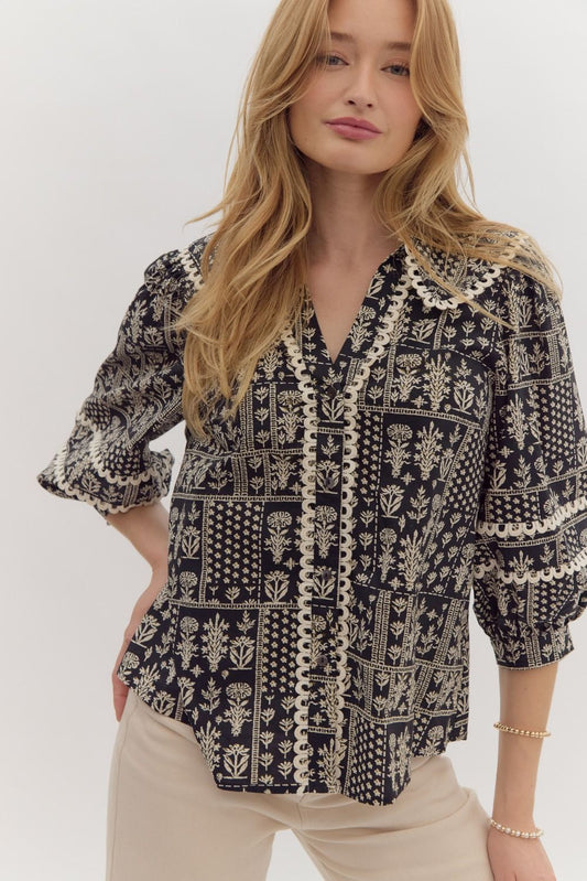 Entro Printed Large Collared Top