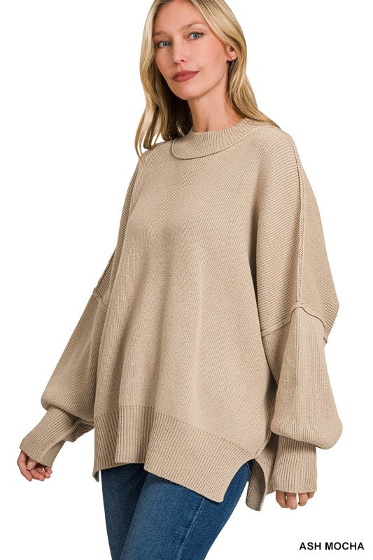 Zenana Side Slit Oversized Sweater