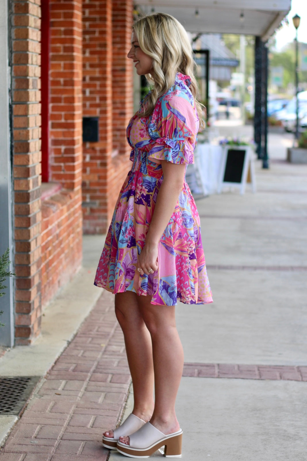 Smocked Band Shirred Dress