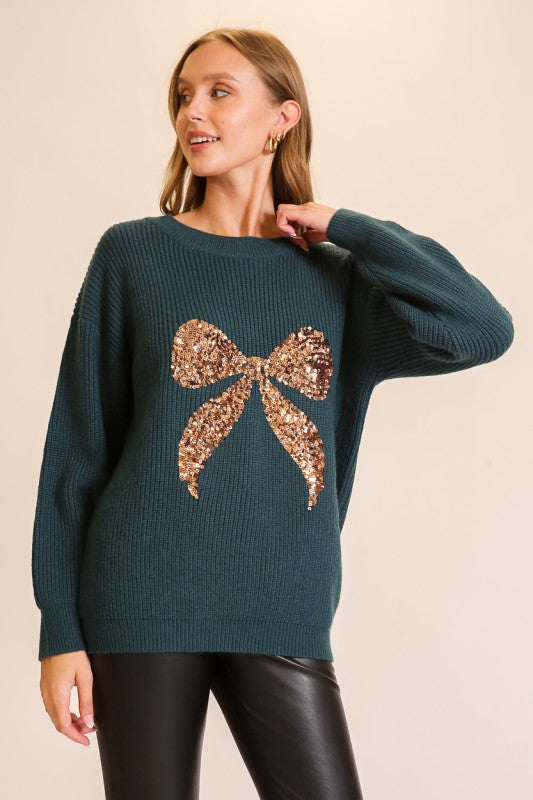 Sequin Bow Knit Sweater