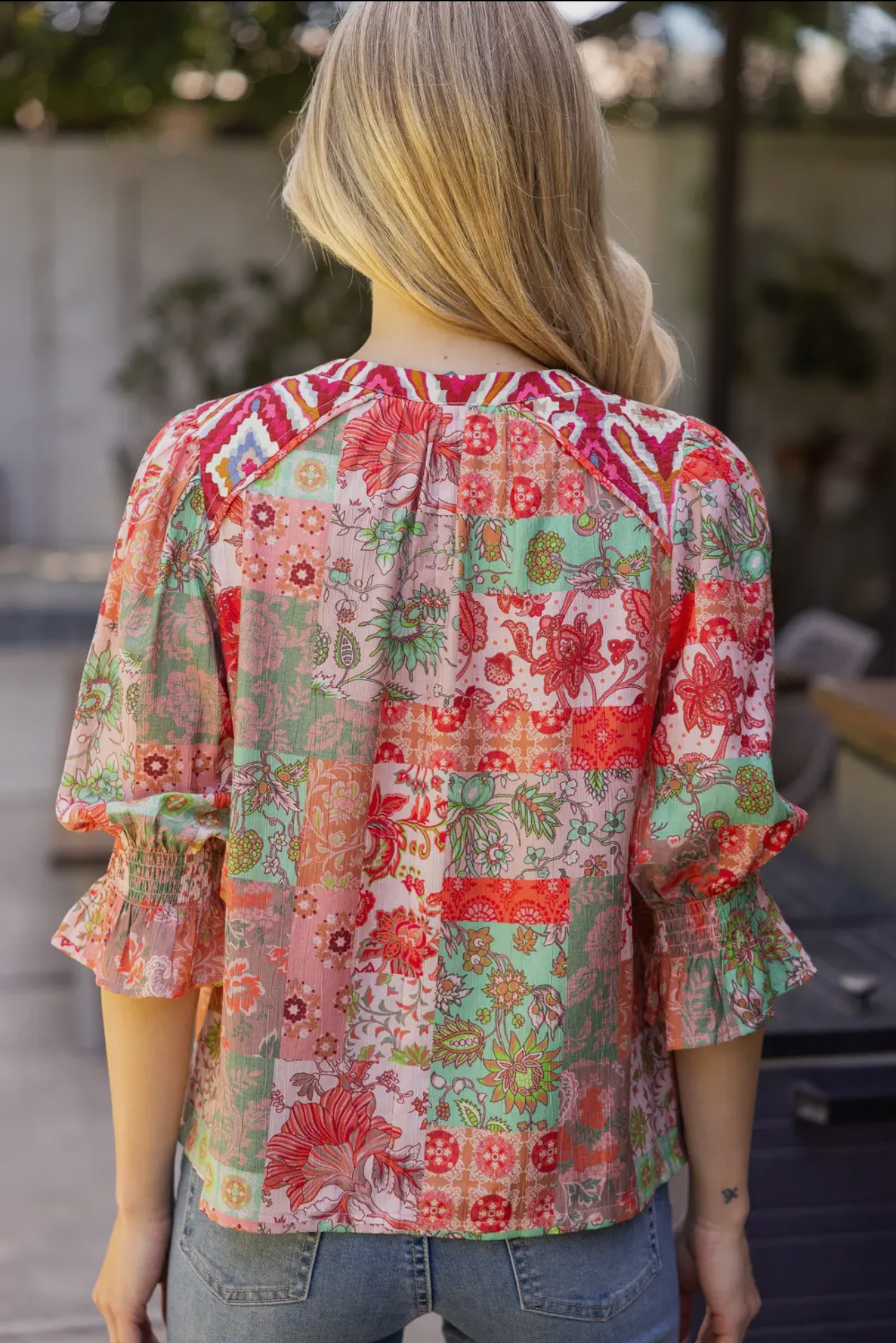Piping Detailed Mixed Print Top