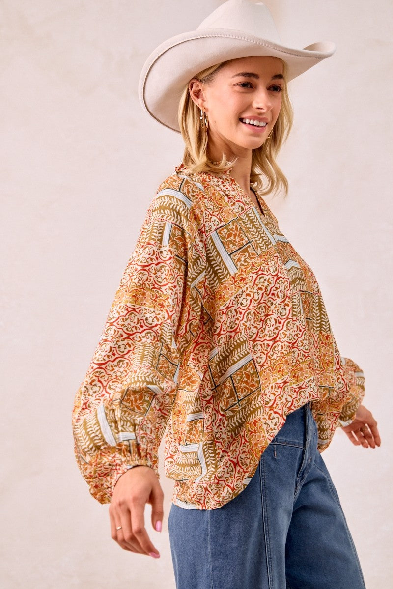 Printed V-Neck Blouse