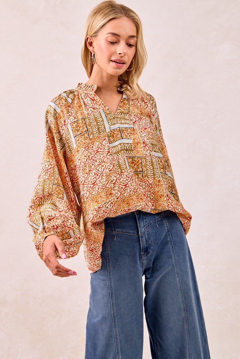 Printed V-Neck Blouse