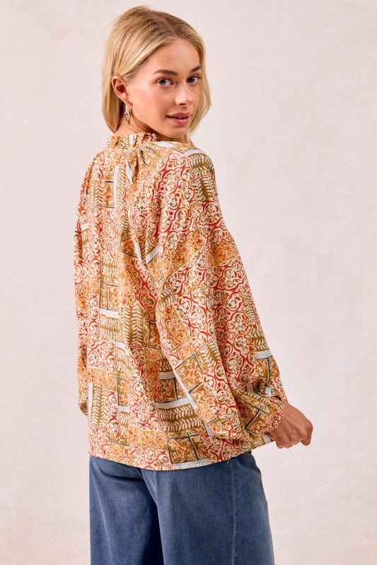 Printed V-Neck Blouse