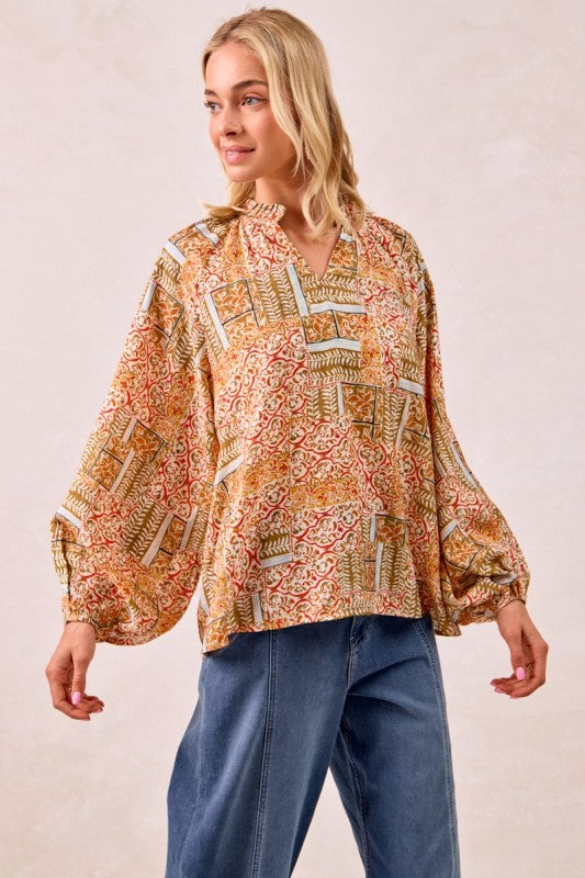 Printed V-Neck Blouse