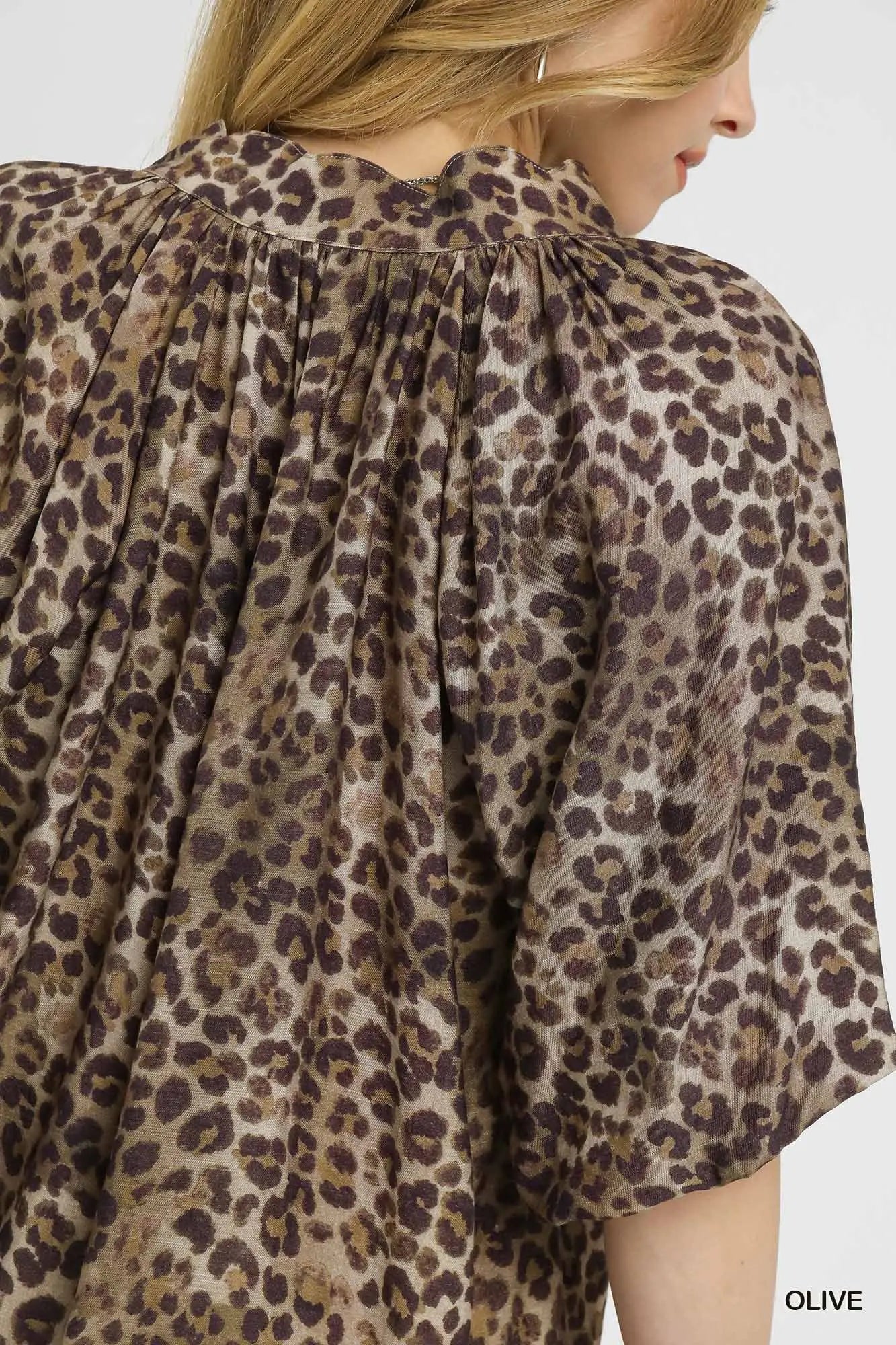 Leopard Bubble Sleeve Blouse