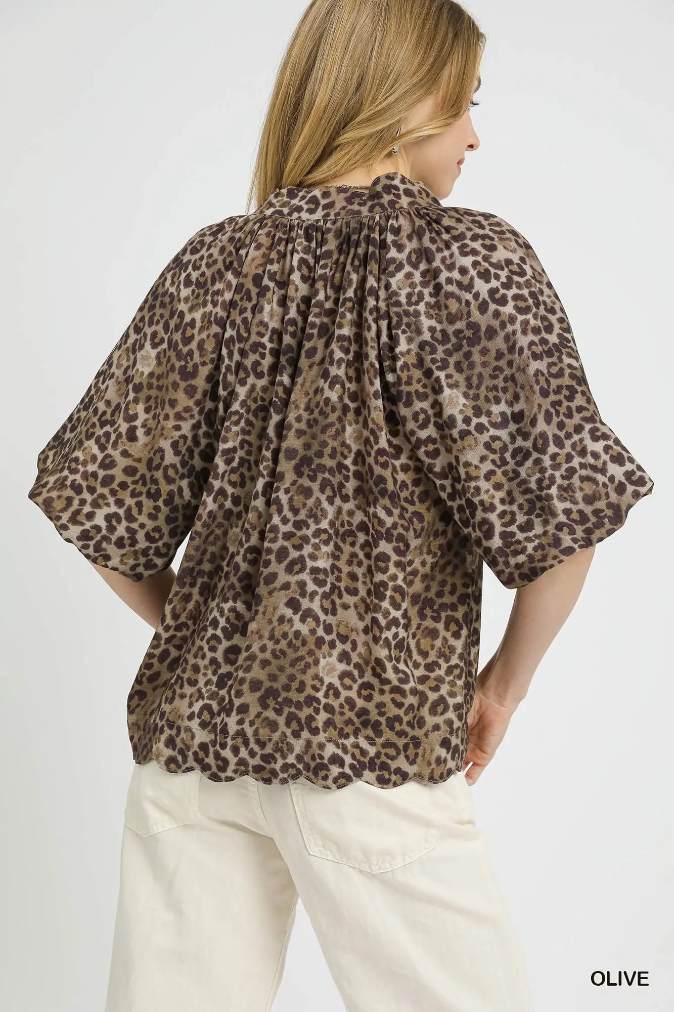 Leopard Bubble Sleeve Blouse