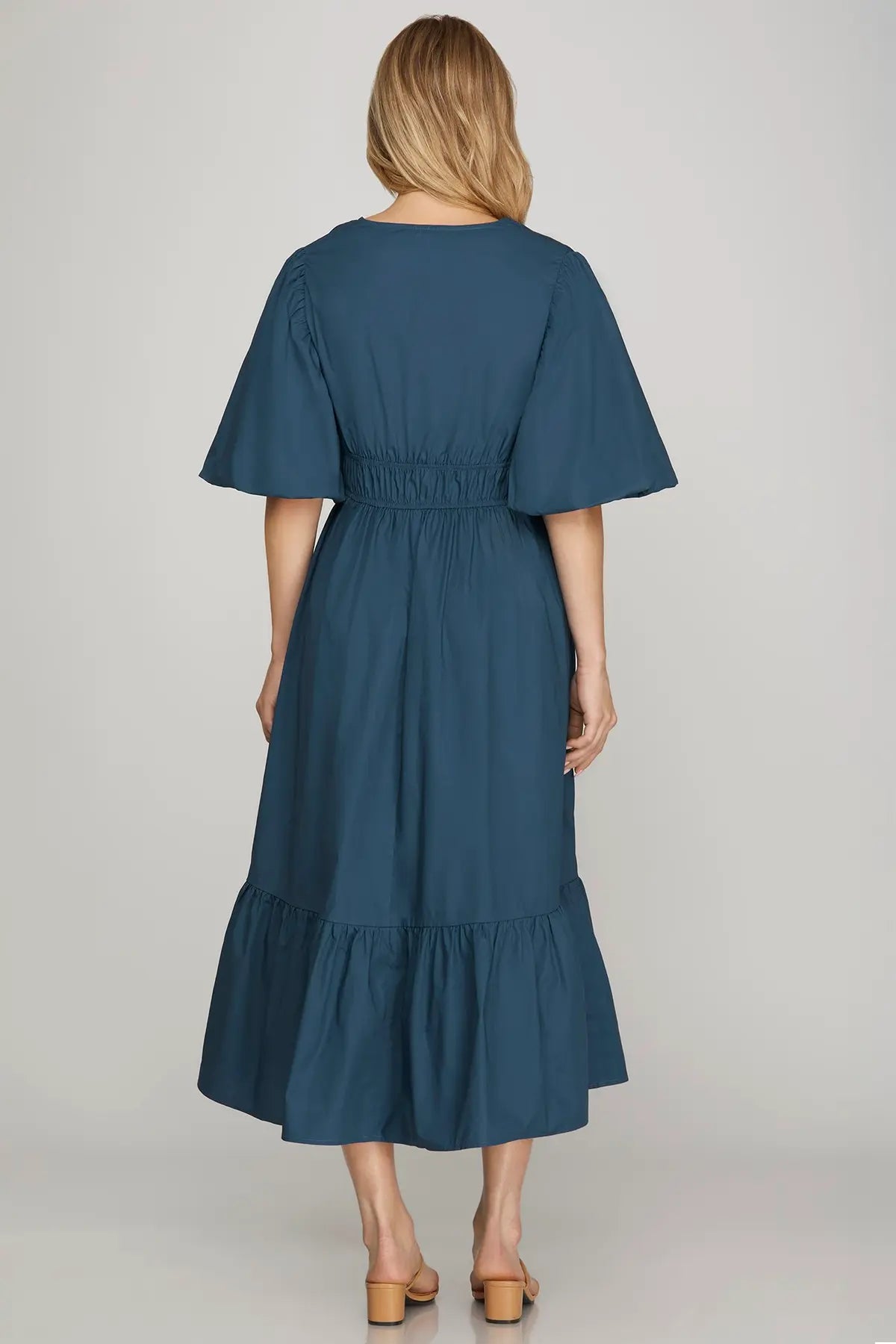 Bubble Sleeve Midi Dress