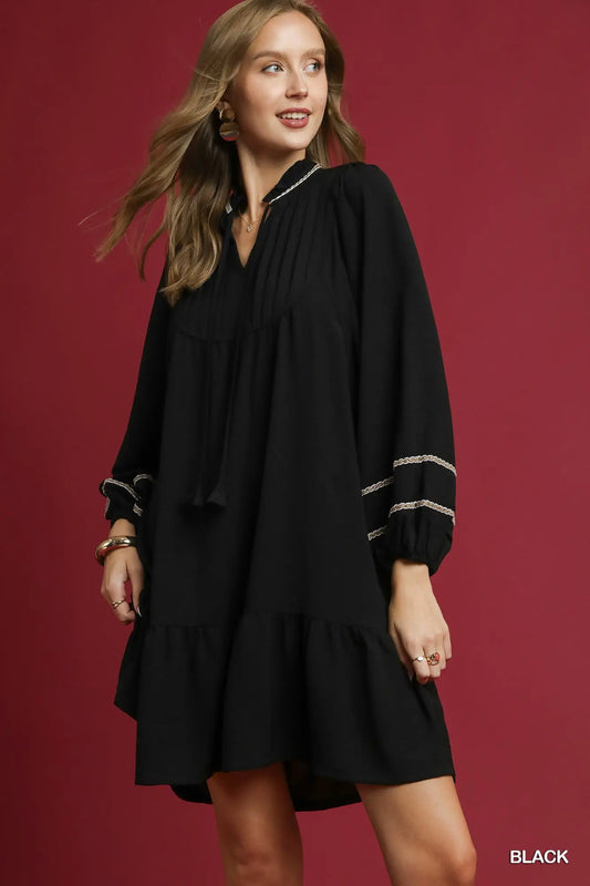 Umgee Pleated Smock Tiered Mini Dress