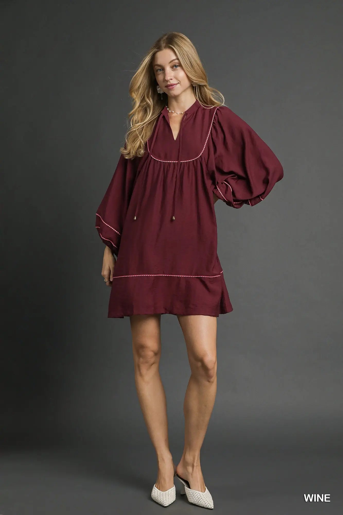 Umgee Boho Peasant Mini Dress Wine / M Umgee Boho Peasant Mini Dress Wine / M