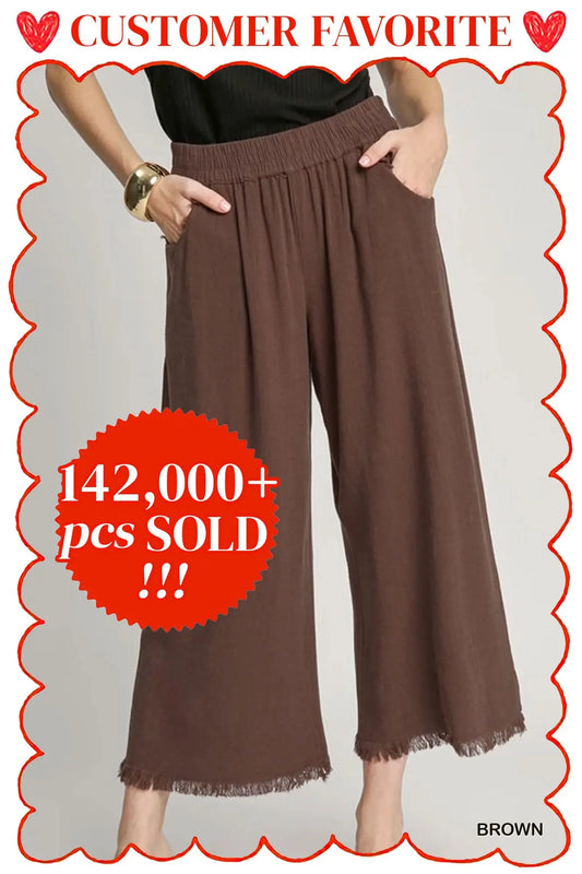 Umgee Frayed Hem Wide-Leg Pants
