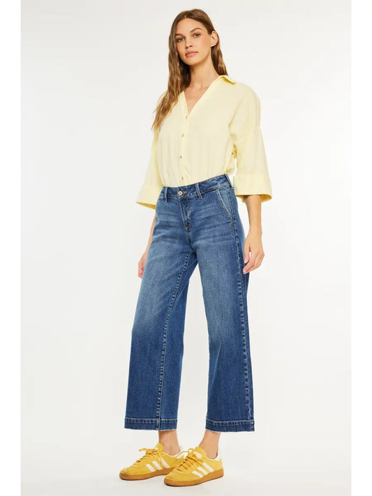 KanCan Petite Mid Rise Wide Leg Jeans