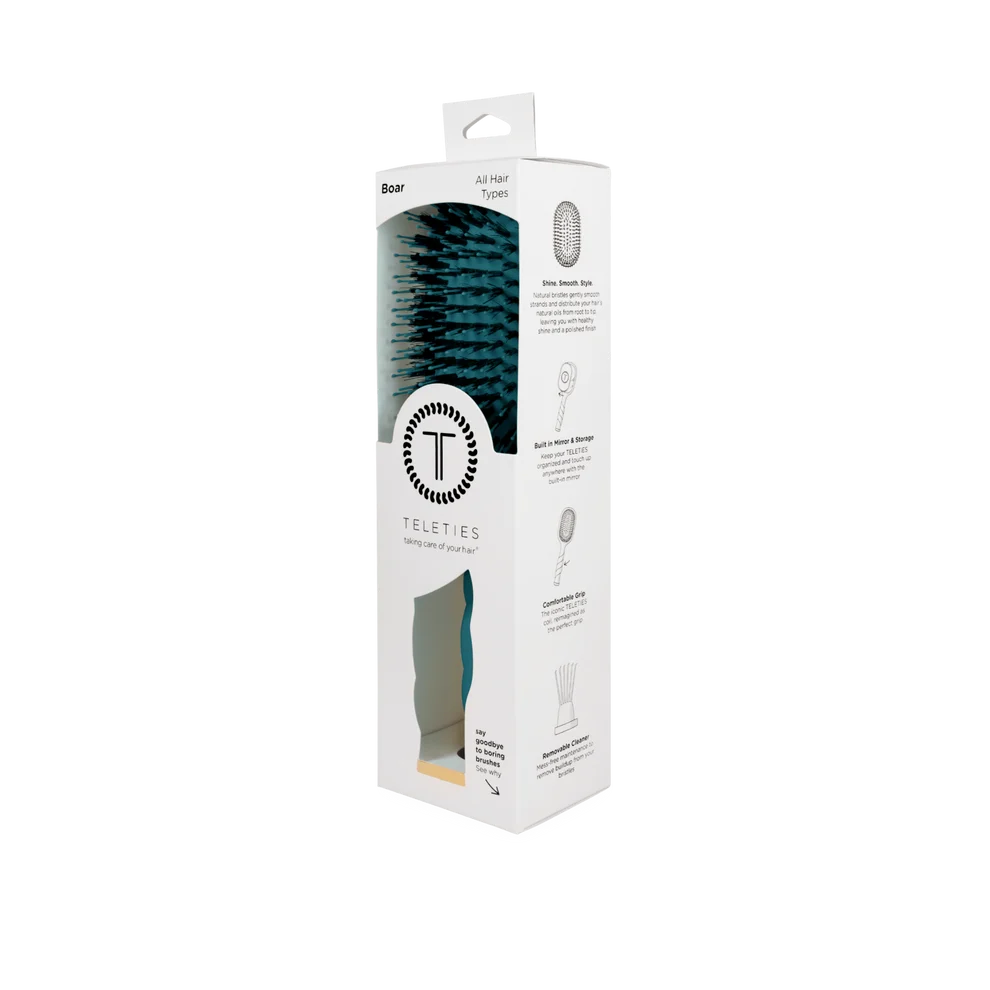 Teleties Boar Bristle Hair Brush-Teal With It