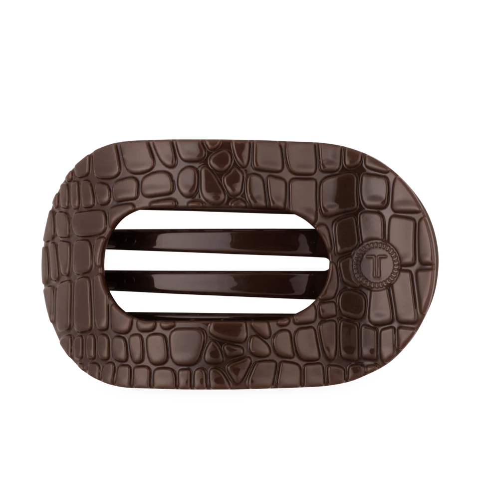 Crocodile Large Flat Round Hair Clip-Brown