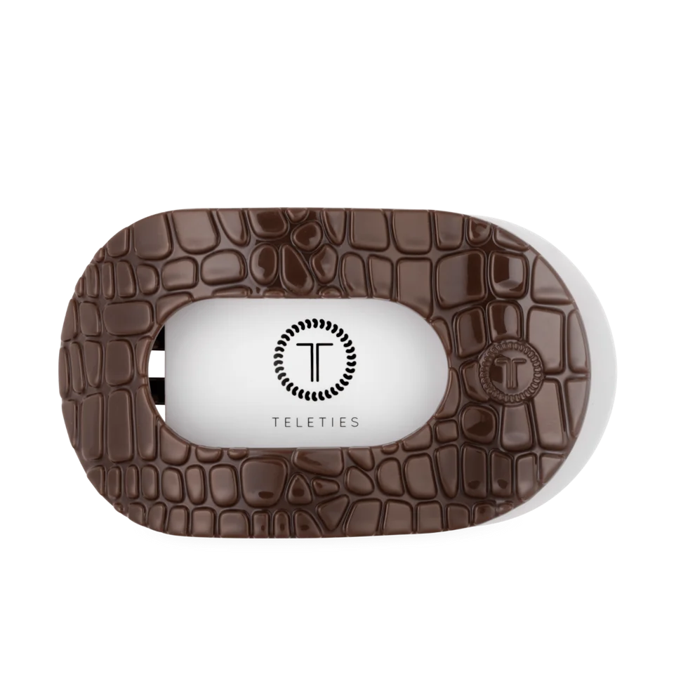 Crocodile Large Flat Round Hair Clip-Brown