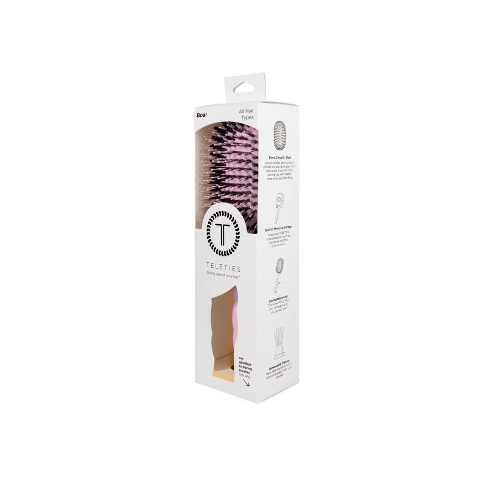Teleties Boar Bristle Hair Brush - Bubblegum Pink