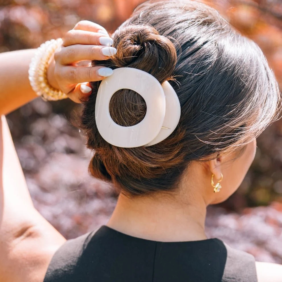 Teleties Large Flat Circle Hair Clip-Almond Beige