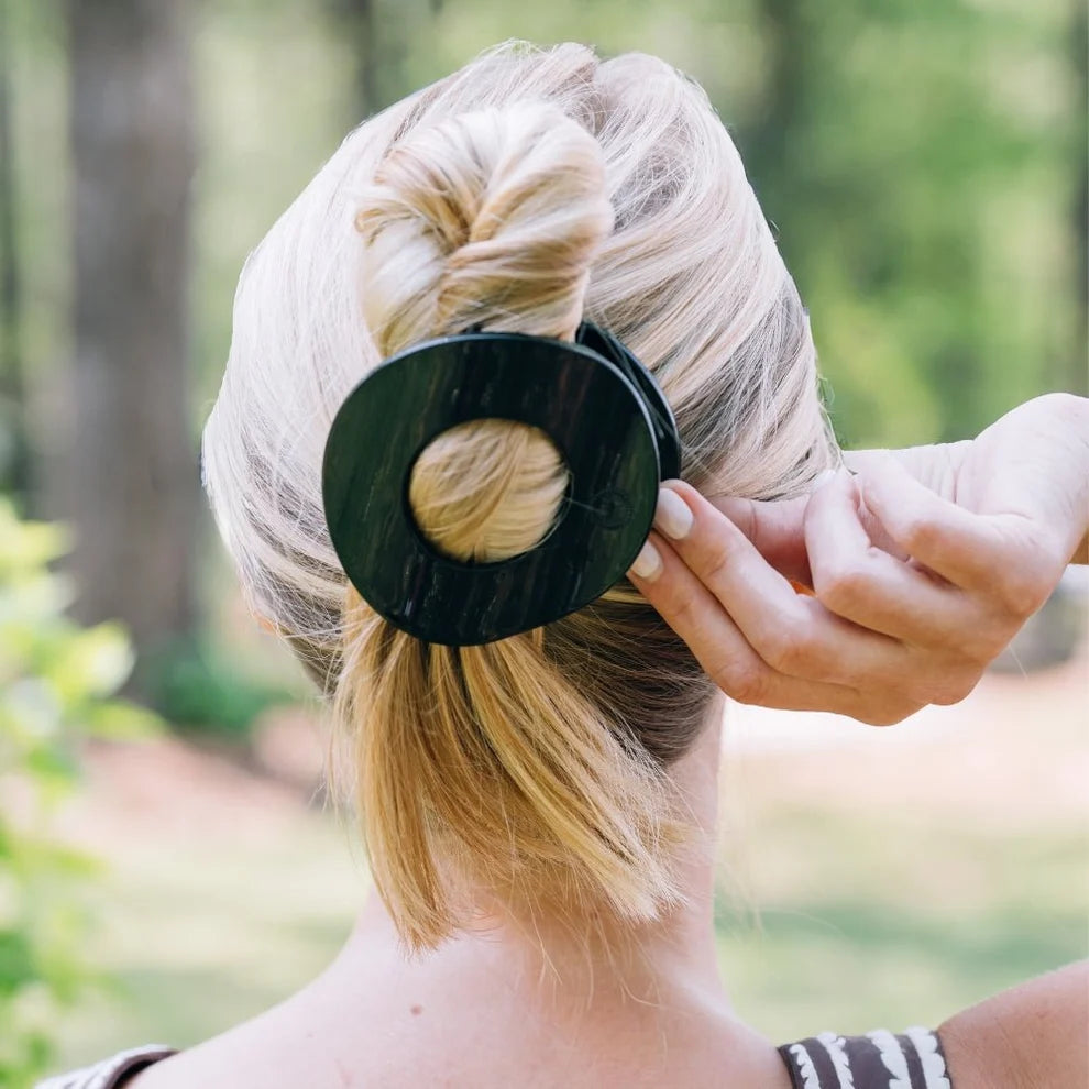 Teleties Large Flat Circle Hair Clip-Jet Black
