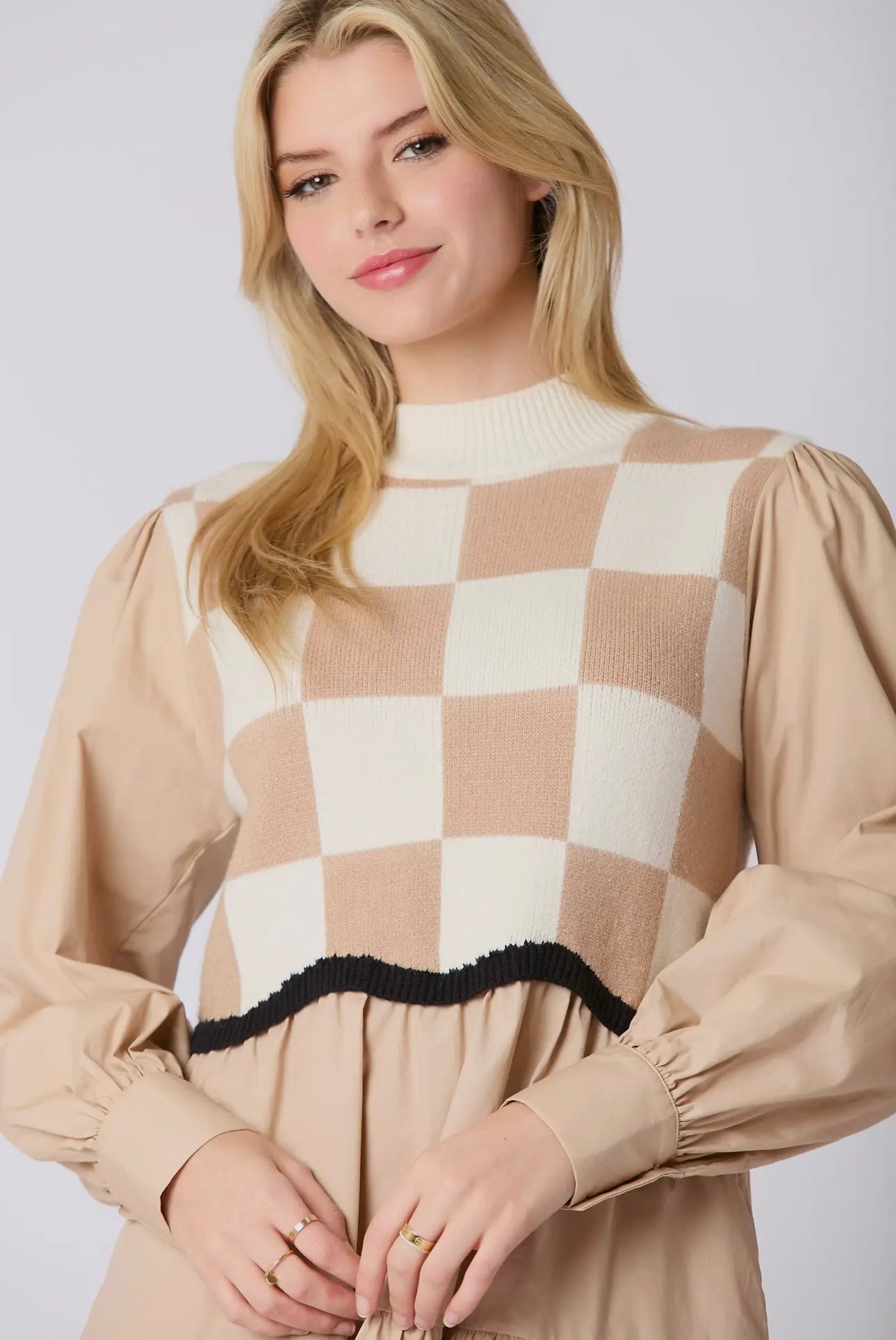 Square Pattern Sweater Vest Poplin Dress