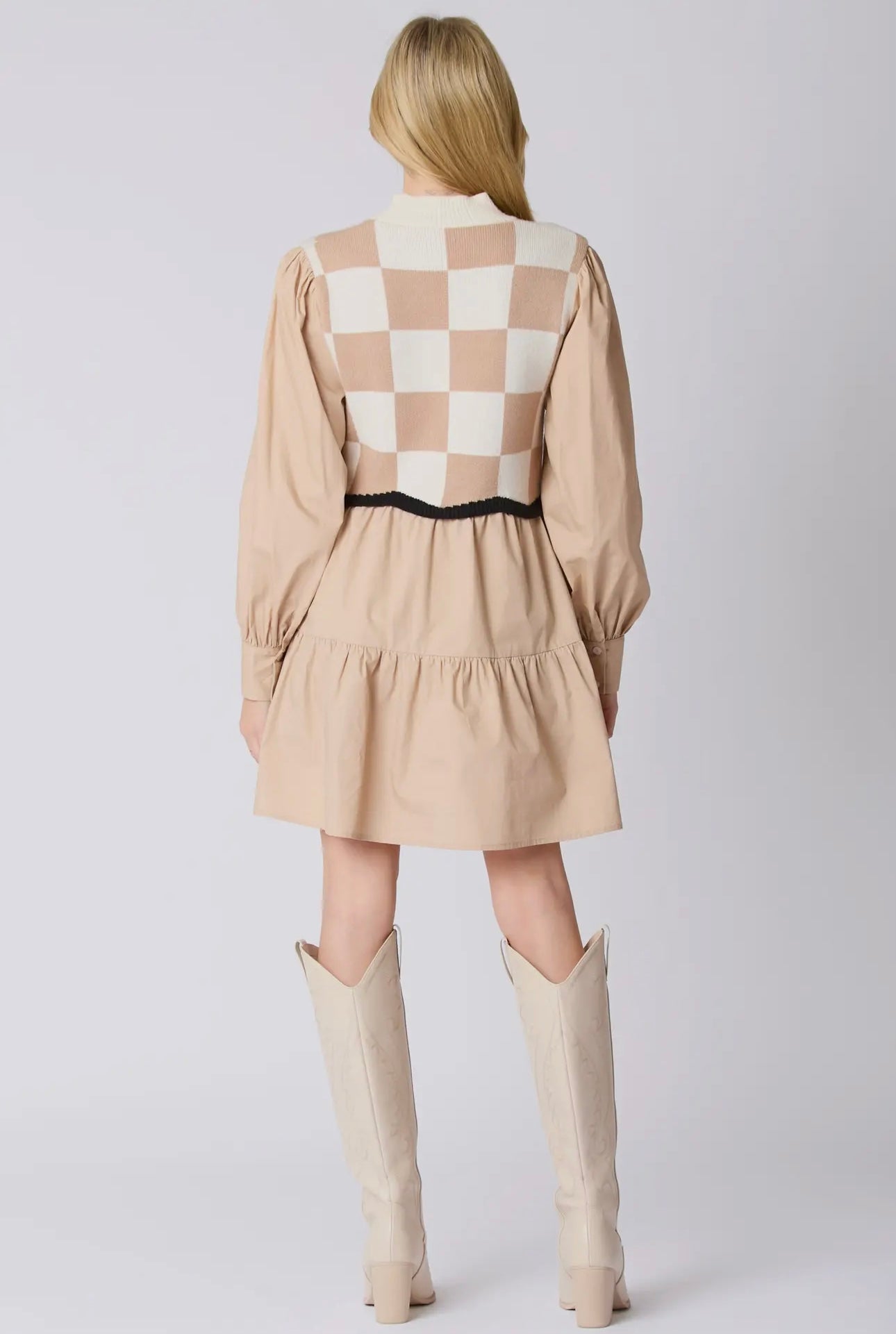 Square Pattern Sweater Vest Poplin Dress