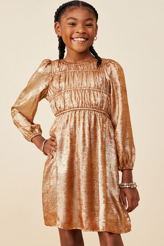 Girls Textured Foiled Smocked Dress