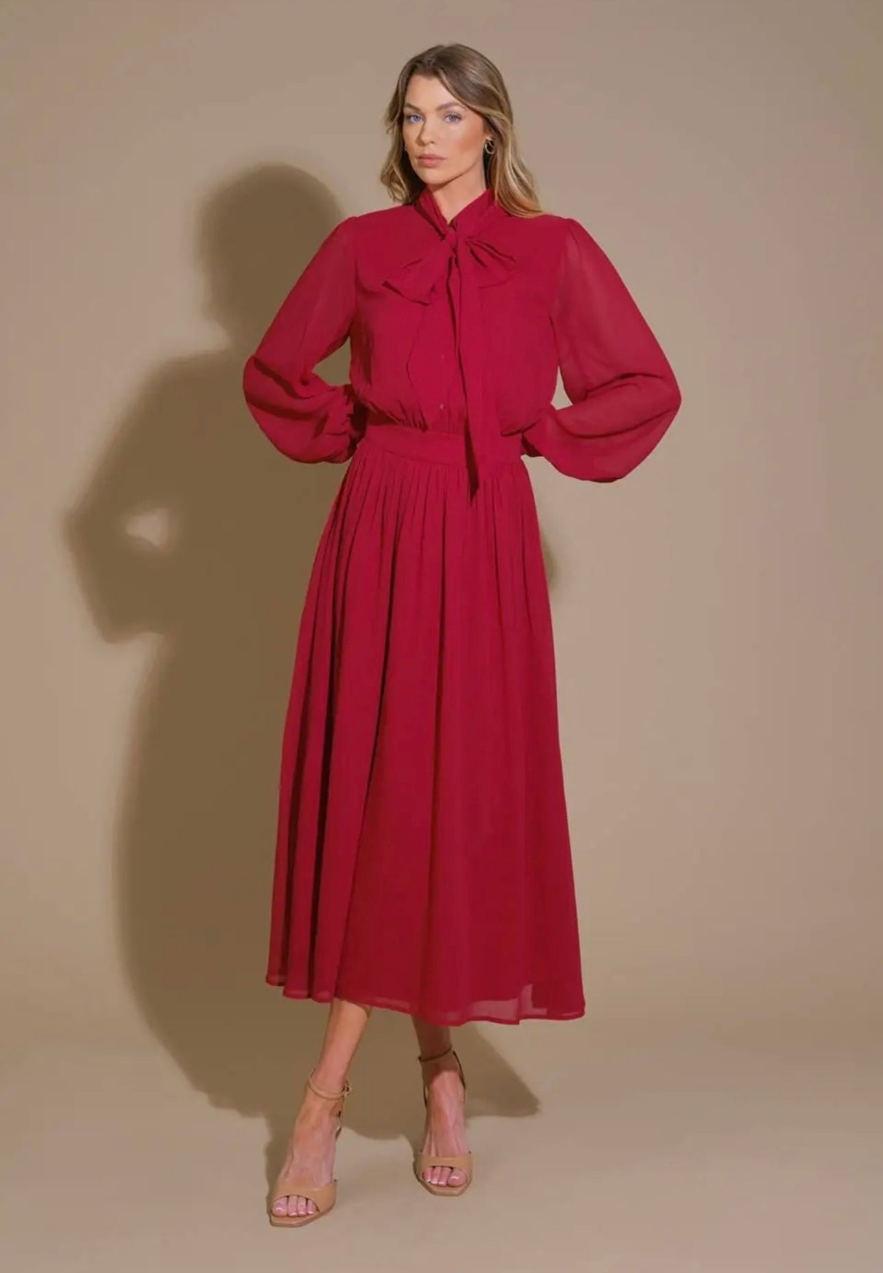 Solid Woven Midi Dress
