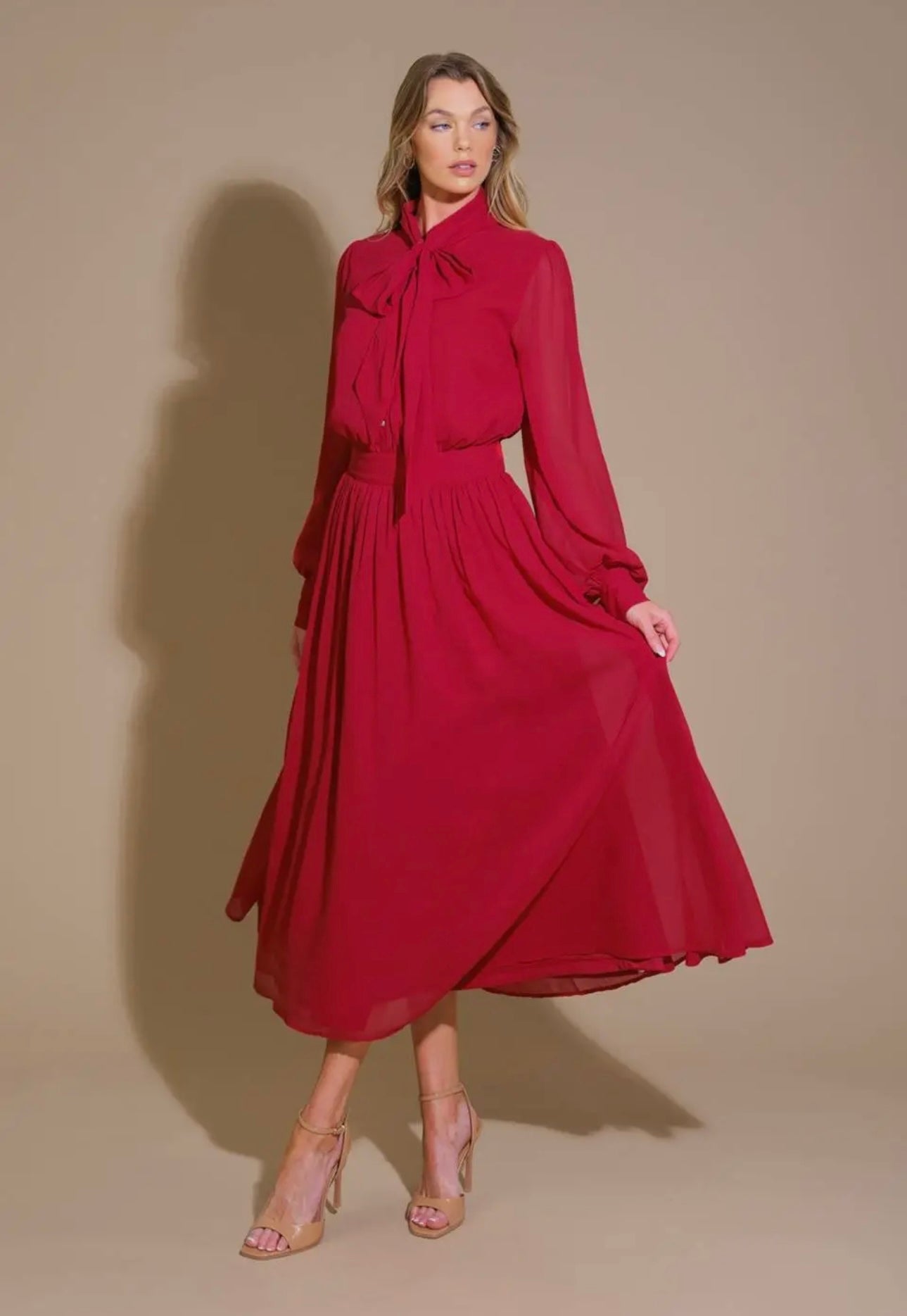 Solid Woven Midi Dress