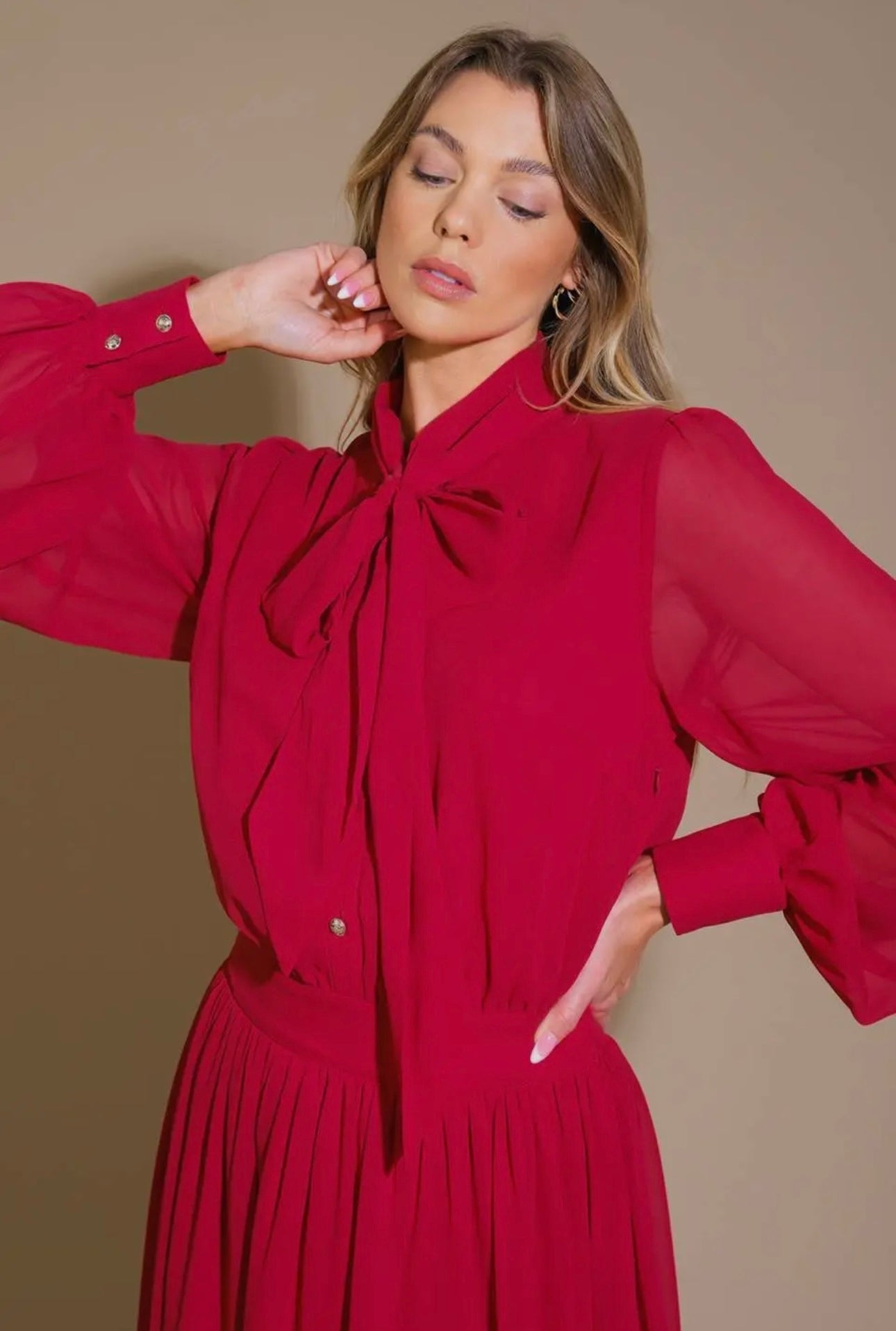 Solid Woven Midi Dress