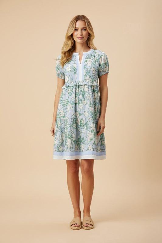 Contrast Banded Puff Sleeve Floral Dress