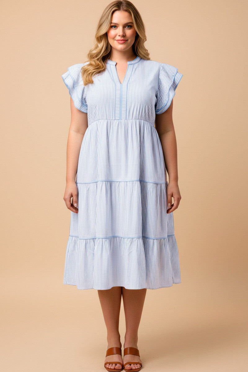Curvy Pinstripe Contrast Piped Dress