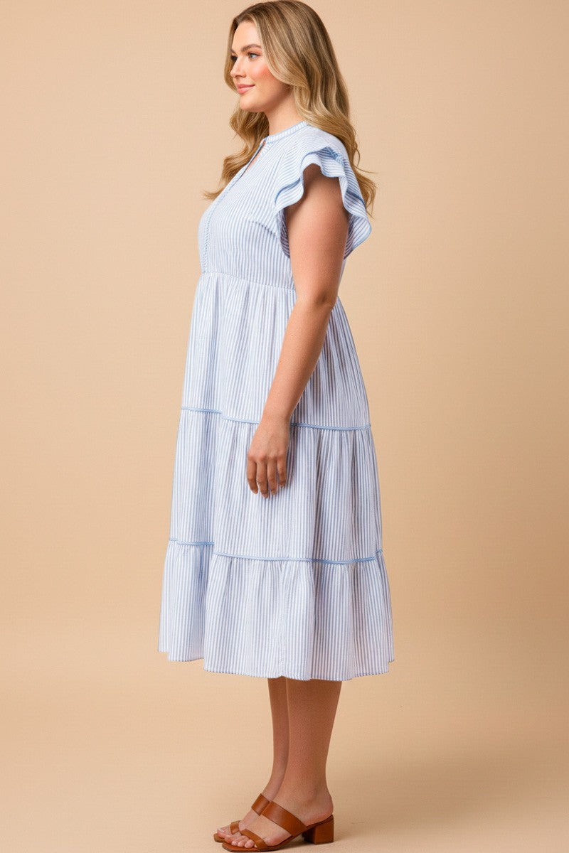 Curvy Pinstripe Contrast Piped Dress