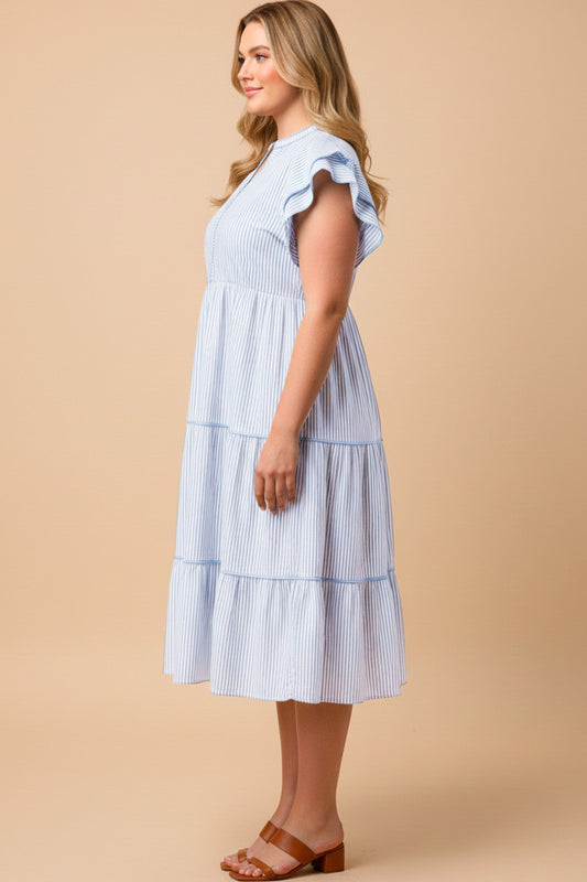 Curvy Pinstripe Contrast Piped Dress