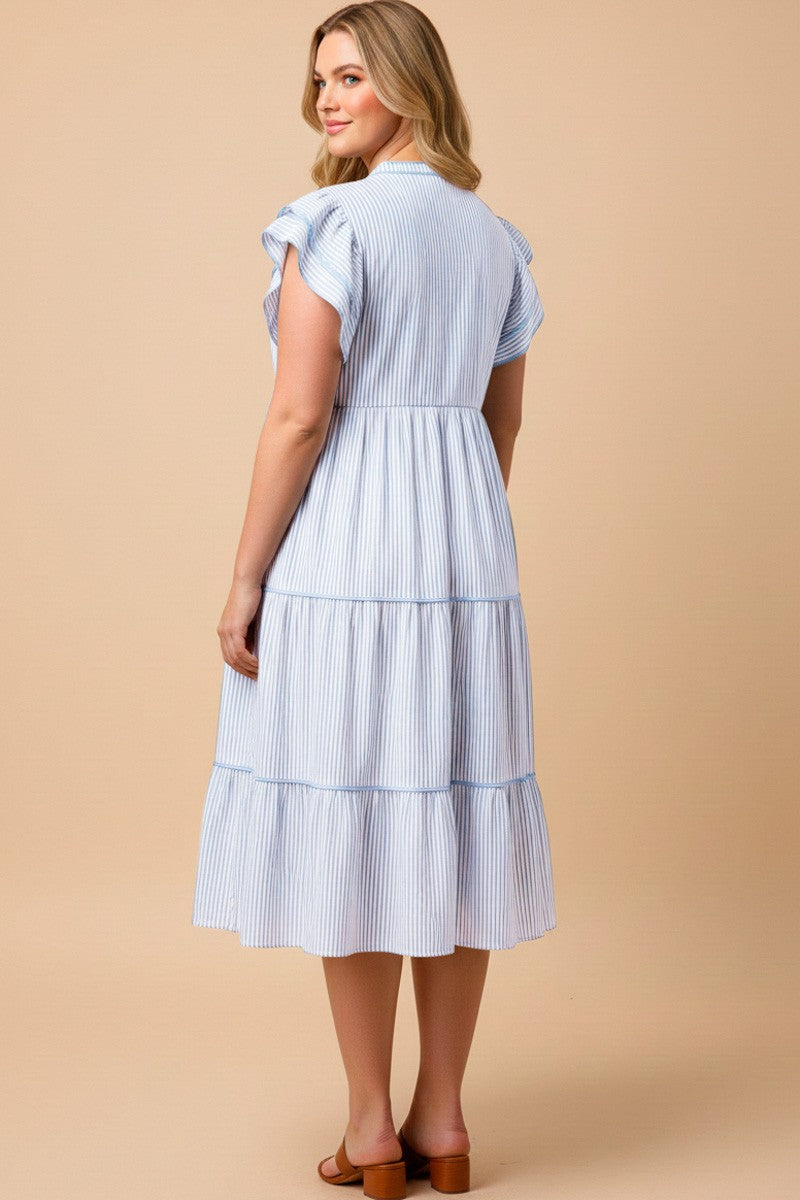 Curvy Pinstripe Contrast Piped Dress