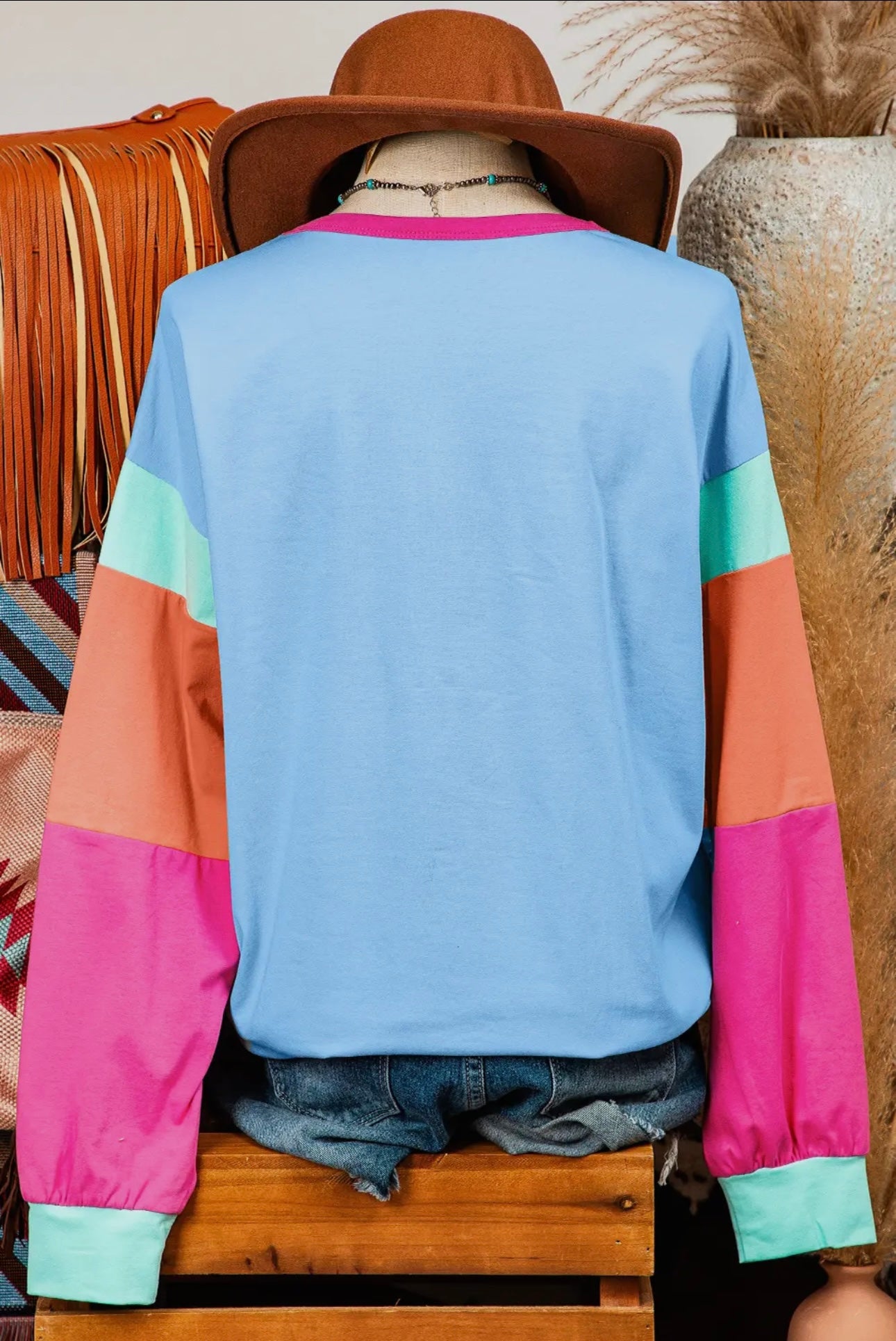 Colorblock Patchwork Long Sleeve Loose Top