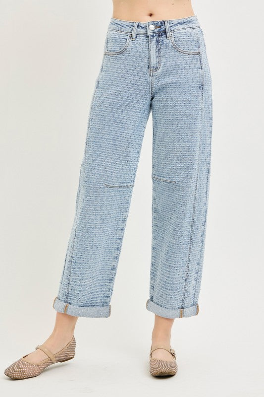 Risen Barrel Textured Denim Jeans